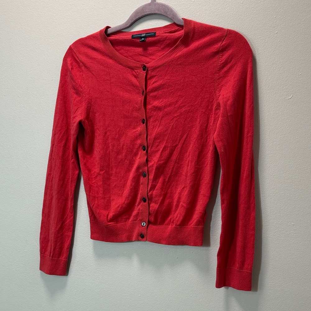 Women's Cardigan - GAP Vibrant Coral Red Knit - Short Length